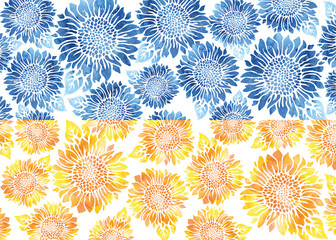 postcard sunflowers watercolor blue orange