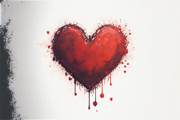Fototapeta na wymiar watercolor red heart with copy space. Generative Ai