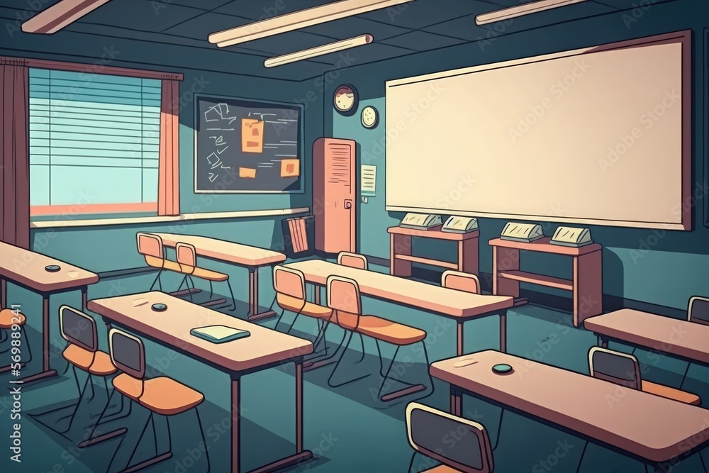 Poster empty modern classroom or training room with chairs and tables. generative ai