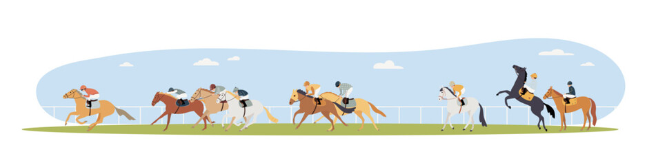 Galloping race horses in racing competition, vector illustration - obrazy, fototapety, plakaty