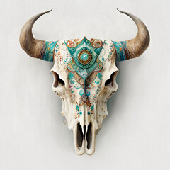 boho cow skull white background. Generative Ai