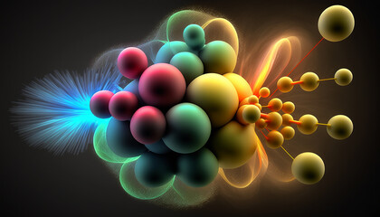 3D illustration of a molecule model. Science or medical reference with molecules and atoms. Generative AI - obrazy, fototapety, plakaty