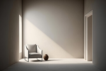 Empty room with beige armchair and minimalist furniture - Generative AI