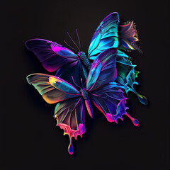 Obraz na płótnie Canvas neon butterflies 2d white background. Generative Ai
