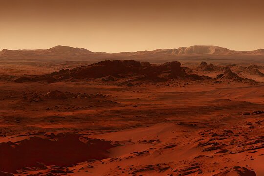 A morning view of the Martian rocky landscape.