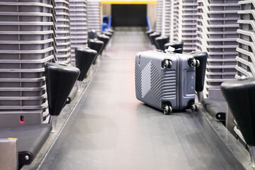 Luggage or baggage with a conveyor belt in the airport Luggage on the conveyor belt in the airport