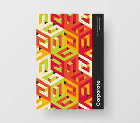 Unique leaflet A4 design vector template. Multicolored geometric pattern company brochure illustration.