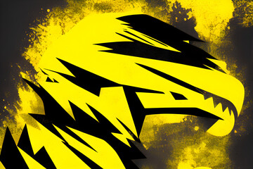 Electric yellow raptor kaiju wall art. Generative AI