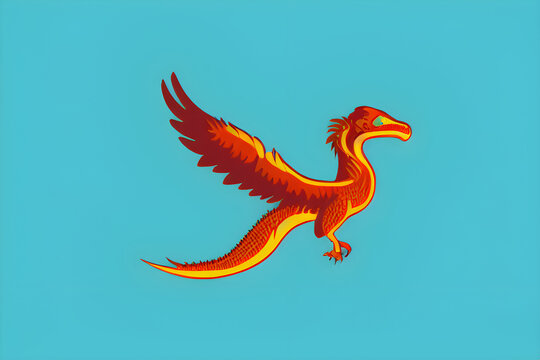 Fire orange flying dragon illustration. Generative AI
