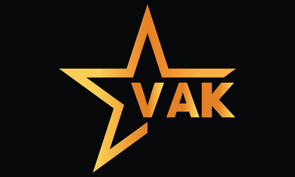VAK golden luxury star icon three letter logo design vector template. royal logo | luxury logo | jewelry logo | premium logo | iconic logo | Victoria logo |	