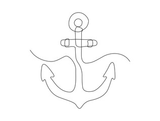 Continuous one line drawing of anchor. Simple illustration of nautical maritime element line art vector illustration