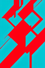 Red geometrical shapes on a teal matte background. Generative AI