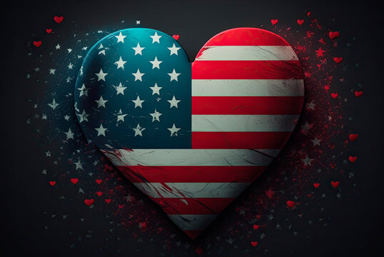 USA flag with heart shape. Generative AI