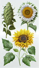 Sunflower in Aerosol paint, Flower Illustration Set. Invitations and Cards. Generative AI