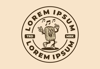 Mascot character illustration badge of singing microphone