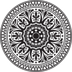 Vector monochrome round classical ornament of Ancient Greece and Roman Empire. Circle, Arabesque, Byzantine pattern..