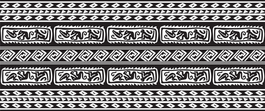 Vector monochrome seamless Native American border. Endless pattern of indigenous peoples of America, Aztecs, Mayans, Incas. Native American ornament