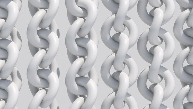 Group of white chains rotating. Abstract illustration, 3d render.