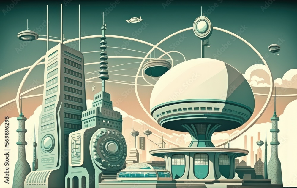 Poster concept of a city and its communications system. generative ai