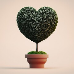 Heart-shaped topiary. Shell pink background. Created using generative AI and image-editing software.