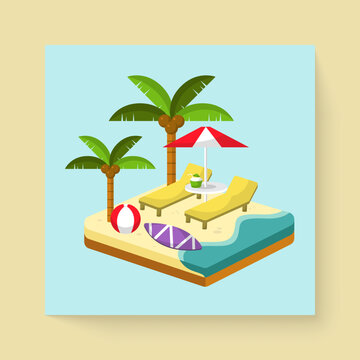 Drawing symbol and icons summer travel in cartoon vector