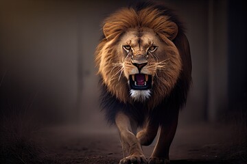 Angry lion attacking - obrazy, fototapety, plakaty