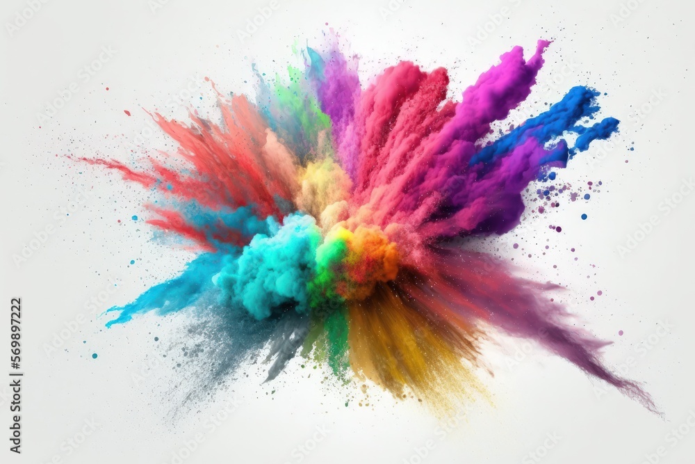 Poster colored powder explosion isolated on a white background. background with abstract colors. generative