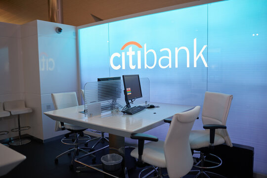 DUBAI, UAE - CIRCA APRIL, 2014: citibank sign seen in Dubai International Airport.