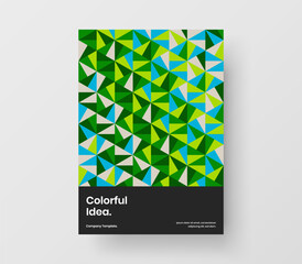 Colorful geometric tiles journal cover layout. Abstract handbill A4 design vector template.