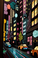 night city street, cityscape artwork, ai generated