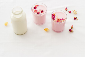 Red velvet matcha latte tea or coffee. Cold healthy drink