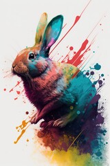 easter bunny with painting, ai generated