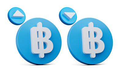 Baht Thailand Symbol, Thailand Baht THB Exchange Rate Value Price Increase up and Decrease down 3d illustration