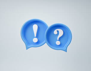 Question mark and exclamation symbol in social media notification icon, Speech bubble. Determination decision to solve problem, FAQ frequently asked questions concept, Website Design, 3d rendering