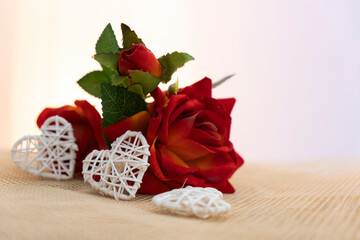 red rose with heart shapes love and romance concept image