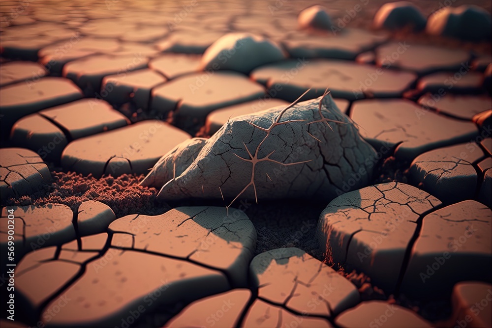 Poster image taken up close showing a fractured ground surface. generative ai