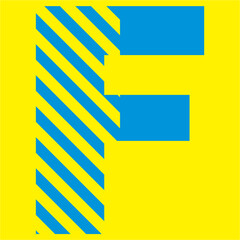 blue letters on a yellow background