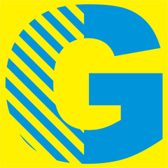 blue letters on a yellow background
