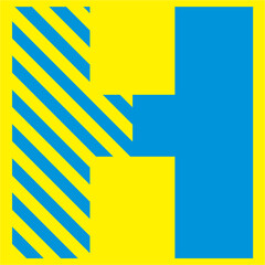 blue letters on a yellow background