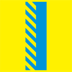 blue letters on a yellow background