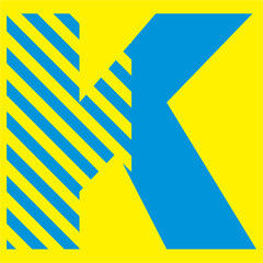blue letters on a yellow background