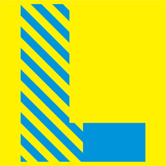 blue letters on a yellow background