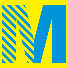 blue letters on a yellow background