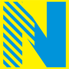 blue letters on a yellow background