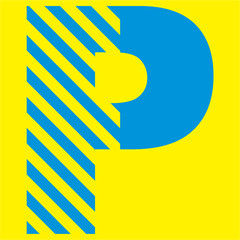 blue letters on a yellow background