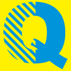 blue letters on a yellow background
