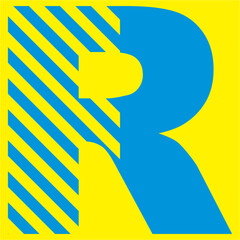 blue letters on a yellow background