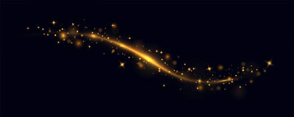 Glittering bright trail on transparent background. Confetti glittering wave. Christmas light effect. 