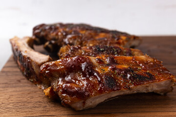 Pork ribs marinated and barbecued