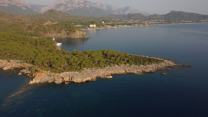 A bay Cennet Koyu and Kemer view from a drone. 